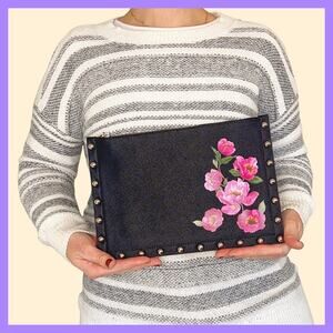 White House Black Market Studded Floral Envelope Clutch